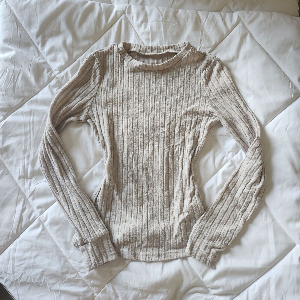 SHEIN Beige Rib-Knit Long Sleeve Top Size XS